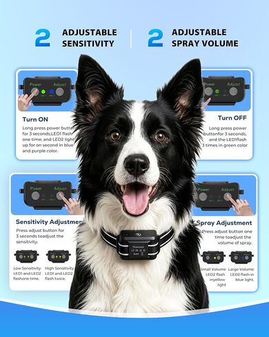 Citronella Dog Bark Collar, No Shock Bark Collar for 10-120Lbs Large Medium Small Dogs, Rechargeable Anti-Bark Collar with 3 Adjustable Sensitivity & Spray Levels, 2 Collar Straps, Black in Saudi Arabia