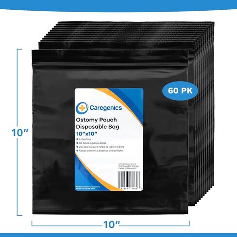 Ostomy Pouch Disposable Bag 10"x10" by Caregenics - 60 Count in one Bag in Kuwait