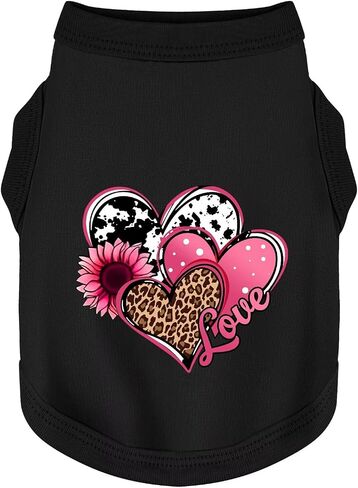 Discover Cozy Cotton Canine Wear: Soft, Lightweight, and Breathable Dog Shirt Vest with Eye-Catching Graphics (Hearts and Love), Keeping Your Furry Friend Comfy! Black S in Kuwait