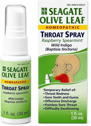 Seagate Products Homeopathic Olive Leaf Throat Spray (Pack of 1) 1 Ounce Raspberry-Spearmint in Saudi Arabia