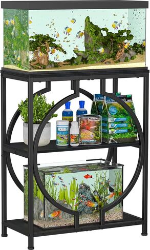 Snughome 20 Gallon Aquarium Stand, Modern 3 Tier Fish Tank Stand with Storage Shelves, Heavy Duty Metal Frame with Unique Circular Design, Terrarium Stand for 20 Gallon Aquarium, Home & Office Furniture, Black in Kuwait