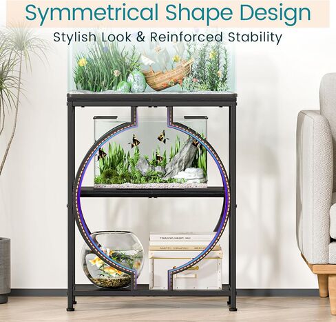 Snughome 20 Gallon Aquarium Stand, Modern 3 Tier Fish Tank Stand with Storage Shelves, Heavy Duty Metal Frame with Unique Circular Design, Terrarium Stand for 20 Gallon Aquarium, Home & Office Furniture, Black in Kuwait