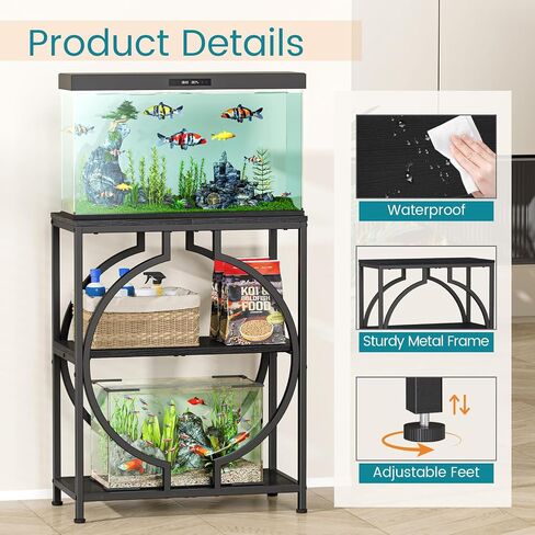 Snughome 20 Gallon Aquarium Stand, Modern 3 Tier Fish Tank Stand with Storage Shelves, Heavy Duty Metal Frame with Unique Circular Design, Terrarium Stand for 20 Gallon Aquarium, Home & Office Furniture, Black in Kuwait
