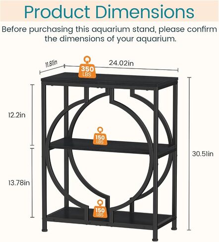 Snughome 20 Gallon Aquarium Stand, Modern 3 Tier Fish Tank Stand with Storage Shelves, Heavy Duty Metal Frame with Unique Circular Design, Terrarium Stand for 20 Gallon Aquarium, Home & Office Furniture, Black in Kuwait