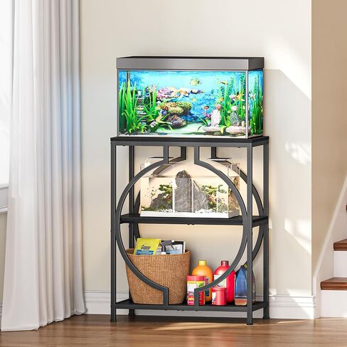 Snughome 20 Gallon Aquarium Stand, Modern 3 Tier Fish Tank Stand with Storage Shelves, Heavy Duty Metal Frame with Unique Circular Design, Terrarium Stand for 20 Gallon Aquarium, Home & Office Furniture, Black in Kuwait