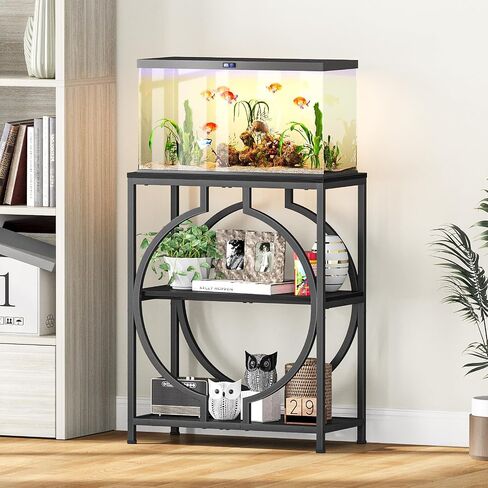 Snughome 20 Gallon Aquarium Stand, Modern 3 Tier Fish Tank Stand with Storage Shelves, Heavy Duty Metal Frame with Unique Circular Design, Terrarium Stand for 20 Gallon Aquarium, Home & Office Furniture, Black in Kuwait