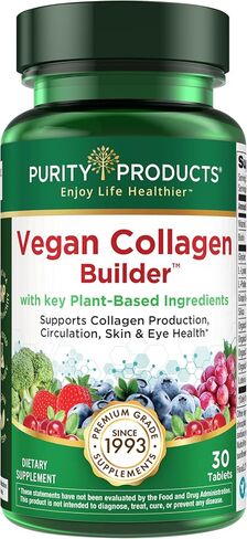 Vegan Collagen Builder - Organic Whole Foods Fruits + Veg, Silica, Lutein, Vitamin C, Biotin, Grape Seed - Amino Acids Glycine, Lysine + Proline Collagen Boosters - Once A Day - 30 Tablets in Kuwait