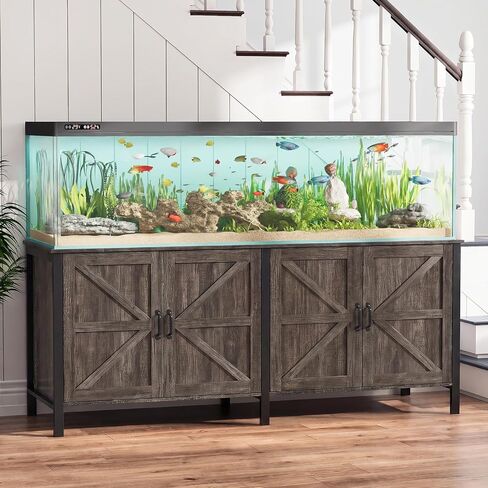 VOWNER 180-200 Gallon Fish Tank Stand with Power Outlet & Cabinet, Grey in Kuwait