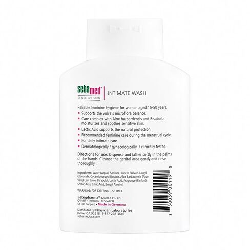 SEBAMED Feminine Intimate Wash pH 3.8 for Microflora Balance with Aloe Vera Mild Organic Based Daily Vaginal Wash Feminine Hygiene 6.8 Fluid Ounces (200 Milliliters), Clear (3247350.0) in Kuwait