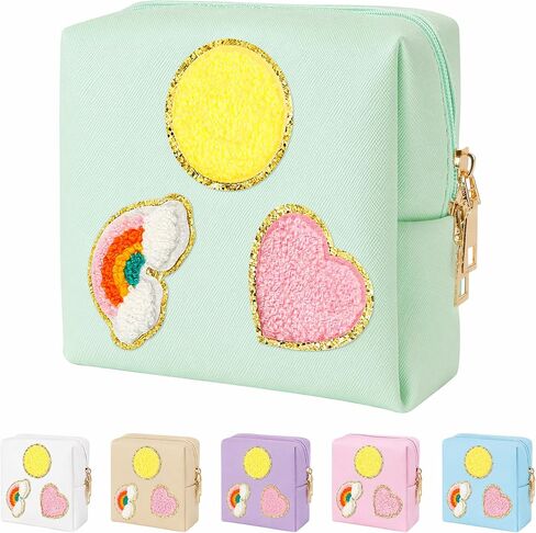 حقيبة Preppy Patch للفتيات في سن المراهقة، حقيبة تخزين المناديل الصحية، أكياس وسائد صحية عملية من جلد البولي يوريثان لبطانات اللباس الداخلي، والسدادات القطنية، وأكياس كأس الحيض، ومنظم الفوط الصحية بسحاب in Kuwait
