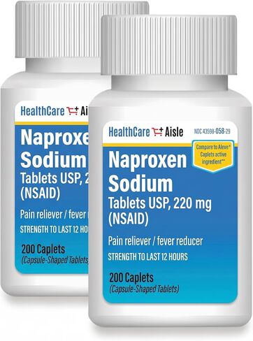 HealthCareAisle Naproxen Sodium، 220 مجم - 200 كبسولة - مسكن للألم ومخفض للحمى، ما يصل إلى 12 ساعة من الراحة in Kuwait