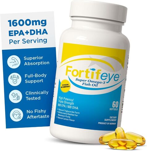 Fortifeye Vitamins Super Omega-3 Fish Oil | Lemon Flavor | Natural Triglyceride, 900 EPA / 600 DHA Per Serving | 30 Servings in Kuwait