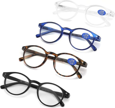 AIKLLY Reading Glasses Blue Light Blocking - Spring Hinges Round Eyeglasses for Men Women,4 Pairs Mix Color Anti Glare Filter Lightweight Readers (4 Pairs Mix Color, 2.00) in Kuwait