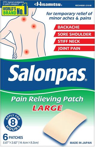 رقعة تخفيف الألم من Salonpas، كبيرة، عدد 6، للظهر والرقبة والكتف وآلام الركبة وألم العضلات، لتخفيف الألم لمدة 8 ساعات in Saudi Arabia
