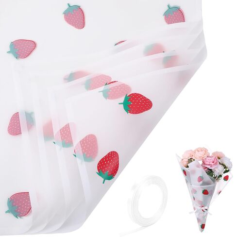 20 Sheets Flower Wrapping Paper, Matte Strawberry Floral Paper With Ribbon in Saudi Arabia