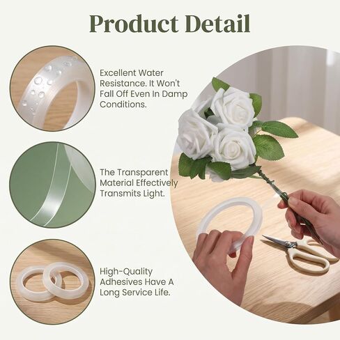 2 Rolls Clear Floral Tape, 65 Yard Waterproof Floral Tape for Wrap in Kuwait