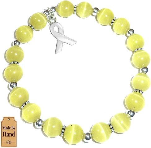 Hidden Hollow Beads Cancer Awareness Stretchy Bracelet, .925 Sterling Silver, Strong Stretch Cord Fits Most Wrists in Kuwait