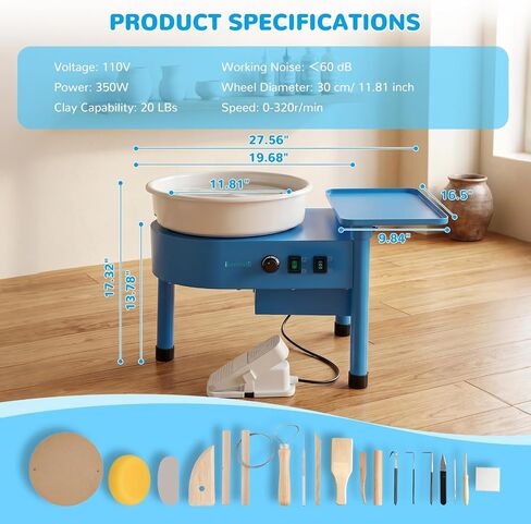 12" Pottery Wheel Machine with Bat System Extended Tray in Kuwait