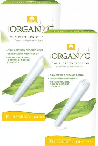 Organyc 100% Certified Organic Cotton Tampons, Cardboard Applicator, Free from Chlorine, Perfumes, Rayon and Chemicals, Regular, 16 Count in Kuwait