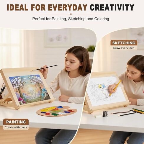 Tabletop Easel للطلاء ، 13.8 "x11.4" Artable Art Easel القابلة للتعديل يشمل أوراق الطلاء الفنية ، وأوراق رسم وشريط تقنيع ، ولوحة رسم من خشب الصنوبر للقماش والكتب والأعمال الفنية in Kuwait