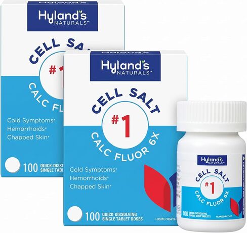 Hyland's Naturals Cell Salt رقم 1 أقراص فلور الكالسيوم 6X، تخفيف طبيعي لنزلات البرد والبواسير والجلد المتشقق، أقراص سريعة الذوبان، 100 قرص in Kuwait