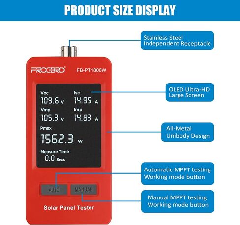 1800W Solar Panel Tester – PV Multimeter with Smart MPPT & HD OLED Display for Solar Panel Diagnostics and Data Analysis in Kuwait