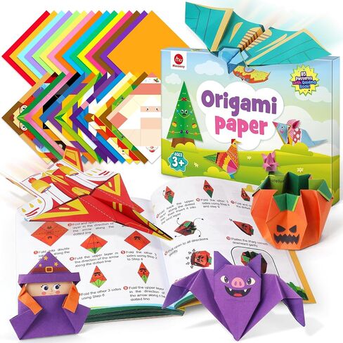 Mocoosy 224 Sheets Origami Paper Kit for Kids Ages 5-8 9-12, Folding Paper Set with Origami Book for Beginners, Art Craft Supplies for Boys Girls 8-12, Travel Game Car Road Trip Camp Activity Toy Gift in Kuwait