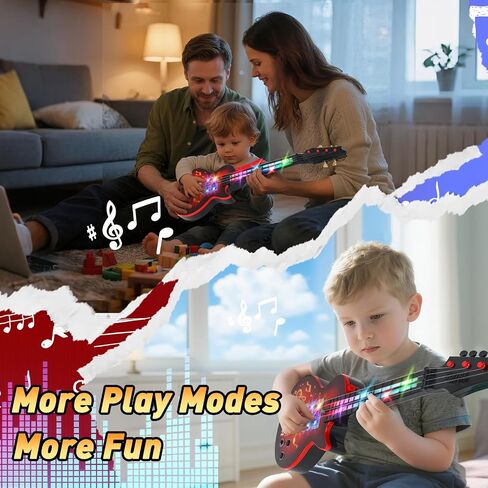 Kids Electric Guitar Toy for Ages 3-5 21 Inch Light Up Guitar with 4 Strings Infrared Sensor & Strap Musical Gift for Boys Girls (Red) in Kuwait