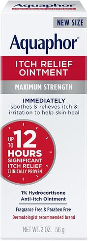 Aquaphor Itch Relief Ointment, Maximum Strength 1% Hydrocortisone, Relieves Itch from Skin Irritation, Insect Bites, Psoriasis, Skin Rashes, Eczema, & Poison Ivy, 2 oz in Saudi Arabia