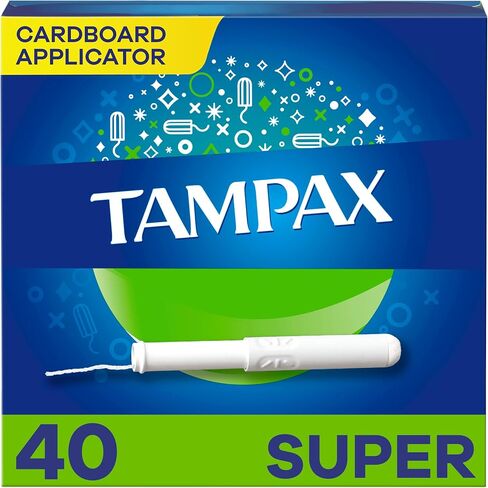 Tampax Tampons, Super Absorbency, Cardboard Applicator, Leakgaurd Skirt, Unscented, 20 Count x 4 Packs (80 Count total) in Kuwait