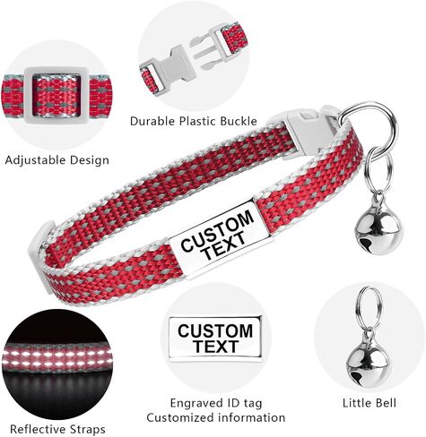 Personalized Reflective Cat Collar, Custom Engraved ID Tag, Safety Buckle in Saudi Arabia