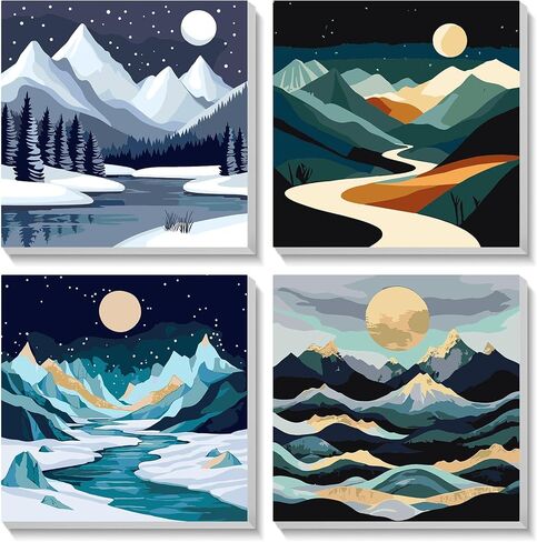 HEIBAGO Framed Paint by Numbers kit for Kids, 4 Pack Landscapes Paint by Numbers for Kids Ages 8-12, Paint by Numbers Kits Children Beginner, DIY Acrylic Oil Painting for Home Wall Decor 8x8 inch in Kuwait