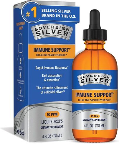 Sovereign Silver Bio-Active Silver Hydrosol for Immune Support - Colloidal Silver - 10 ppm, 4oz (118mL) - Dropper in Saudi Arabia