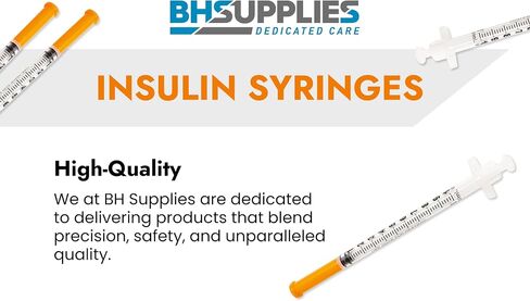 BH Supplies Insulin Syringes U-100 29G 1ml/cc 1/2" (12.7mm) Pack of 100 Pcs in Kuwait