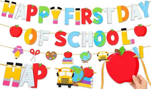 BEAWART First Day of School Banner, Colorful Pre-Strung Classroom Decor in Saudi Arabia