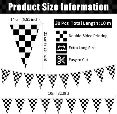 64ft 30 Pcs Black and White Checkered Flag Banner for Race Car Birthday in Saudi Arabia