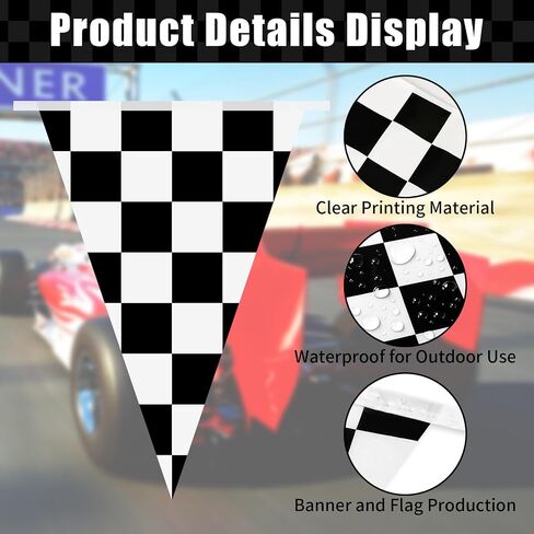 64ft 30 Pcs Black and White Checkered Flag Banner for Race Car Birthday in Saudi Arabia