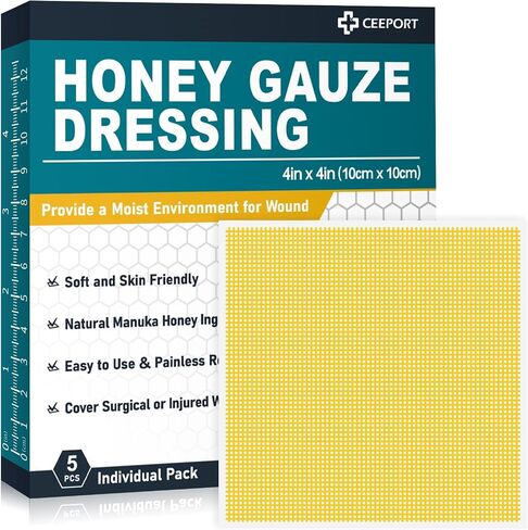 Ceeport Manuka Honey Calcium Alginate Wound Dressing, 2"x 2" High Absorbency Honey Would Dressing with Calcium Alginate, Medical Grade Manuka Honey Wound Care Bandages Patches for Wounds(Pack of 10) in Kuwait