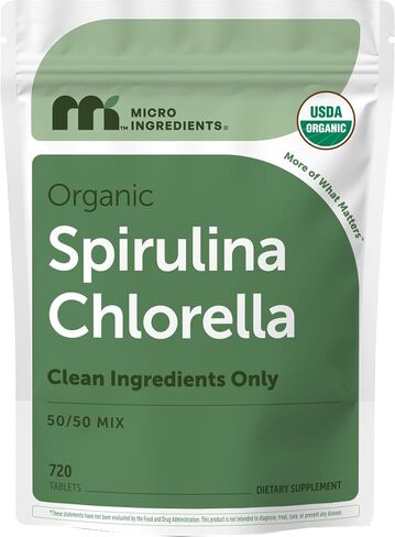 Organic Chlorella Spirulina Tablets, 3000mg Per Serving, 720 Counts, 4 Months Supply, 50/50 Blend Superfood, No Filler, No Additives, Cracked Cell Wall, Rich in Vegan Protein & Chlorophyll in Kuwait