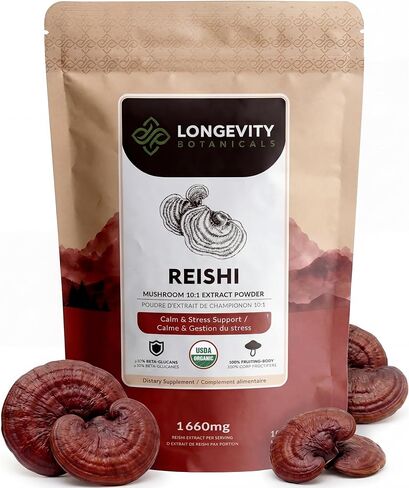 Longevity Botanicals Organic Reishi Mushroom Powder - Reishi Mushroom Extract - Promotes a Balanced Immune System, Relaxation, Stress Relief and Improved Sleep - 100% Fruiting Body - 3.5 oz in Kuwait
