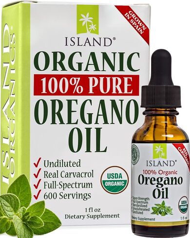 Island Nutrition, قطرات سائلة عضوية من زيت الأوريجانو - 100% نقي وغير مخفف - عضوي معتمد من وزارة الزراعة الأمريكية (1 أونصة) 75% كارفاكرول - ينمو في إسبانيا - مكمل لدعم المناعة بزيت الأوريجانو. in Kuwait