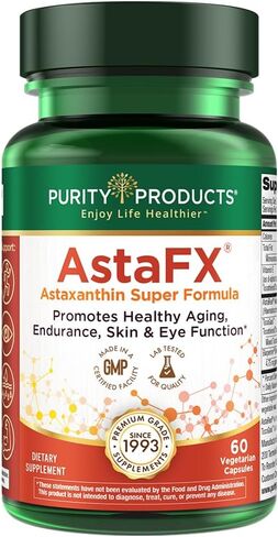 Purity Products AstaFX Astaxanthin Antioxidant Super Formula from Clinically Tested 4 mg AstaREAL with Multi-Component Tocotrienols (Vitamin E) + BioPerine Black Pepper + Piperine - 30 Veg Capsules in Kuwait