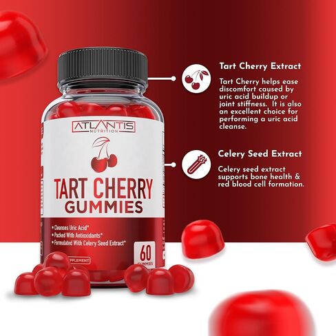Tart Cherry Gummies with Celery Seed Extract - Advanced Uric Acid Cleanse for Immediate Gout Relief. Powerful Antioxidant with Joint Support - 60 Gummies in Kuwait