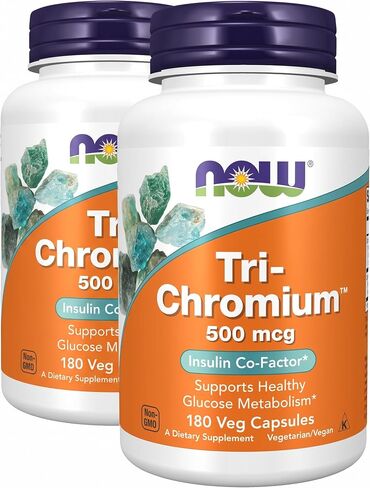 NOW Supplements، Tri-Chromium™ 500 ميكروجرام مع القرفة، العامل المساعد للأنسولين*، 180 كبسولة نباتية in Kuwait