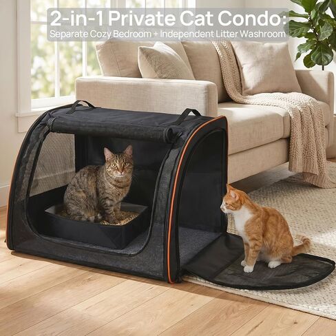 Cat Car Seat, Enclosed Carrier for Pets Travel Safety Cat Crate with Litter Box Soft-Sided Covered Car Kennel Carrier for Backseat in Saudi Arabia