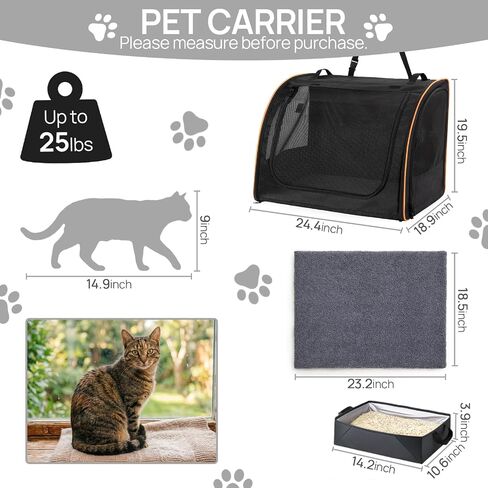Cat Car Seat, Enclosed Carrier for Pets Travel Safety Cat Crate with Litter Box Soft-Sided Covered Car Kennel Carrier for Backseat in Saudi Arabia