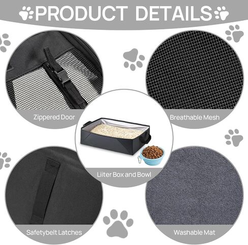 Cat Car Seat, Enclosed Carrier for Pets Travel Safety Cat Crate with Litter Box Soft-Sided Covered Car Kennel Carrier for Backseat in Saudi Arabia