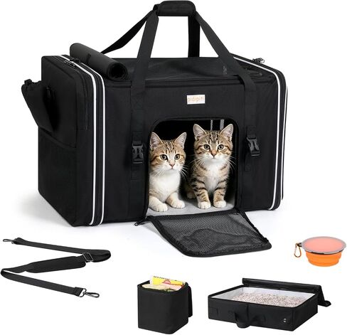 pidipiti 25x17x17 Extra Large Expandable car cat Carrier with a Litter Box in Kuwait