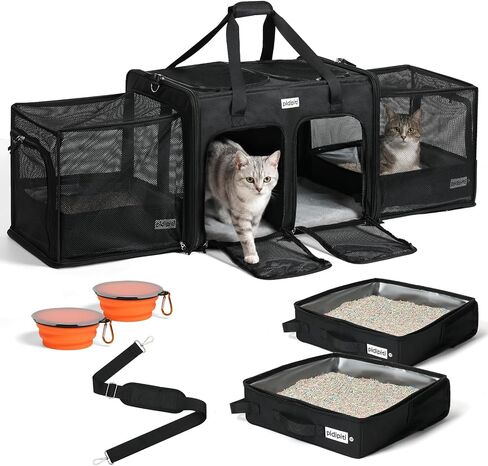 pidipiti 24x17x17 Large Expandable pet Carrier for 2 Cats,with 2 Litter Box in Kuwait