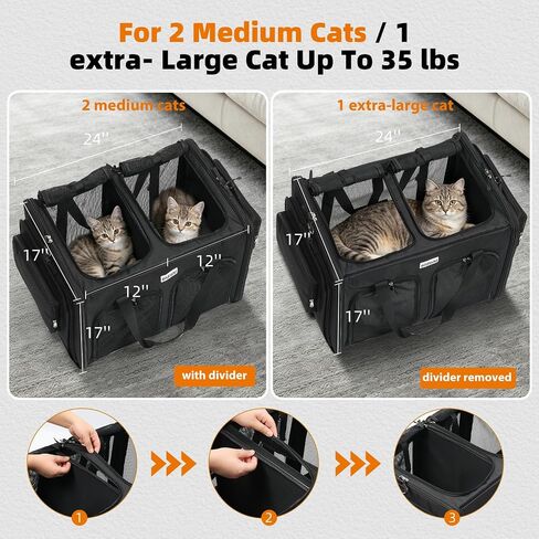 pidipiti 24x17x17 Large Expandable pet Carrier for 2 Cats,with 2 Litter Box in Kuwait
